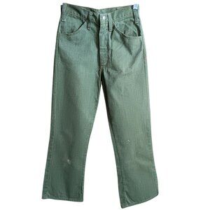 24x27 Boys Vintage Leafy Green Denim Jeans 1970's Flare Distress Hippy Shaggy